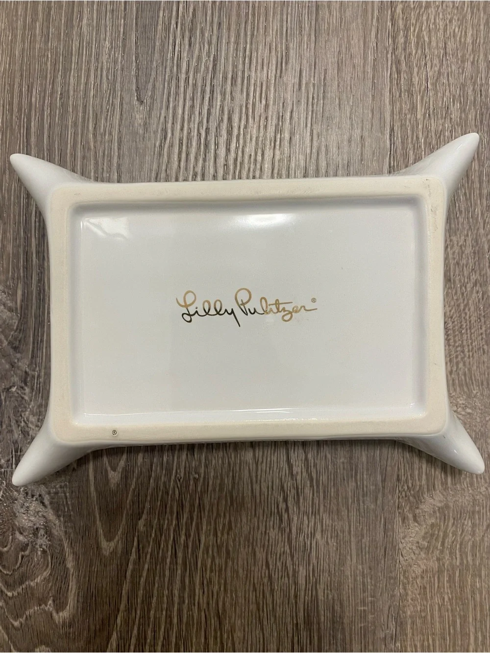 Lilly Pulitzer Heart and Soul Porcelain Trinket Jewelry Tray Pink Fish Gold Trim